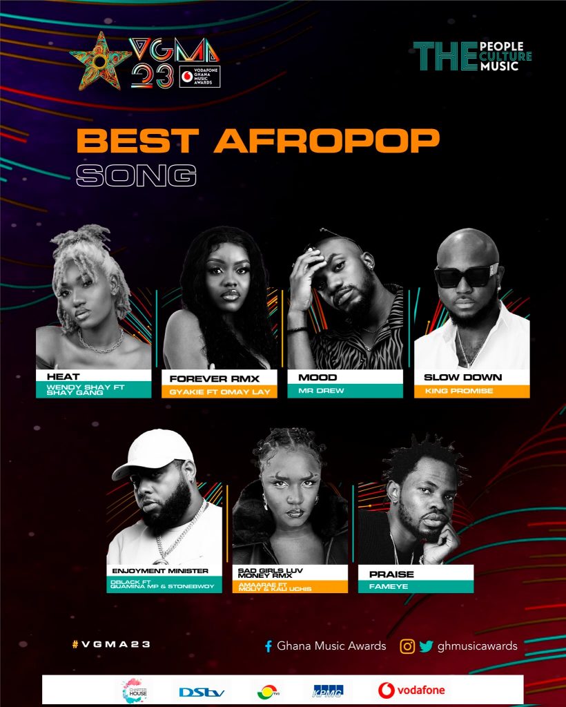 VGMA23 List Of Nominees For Best Afropop Song Of The Year