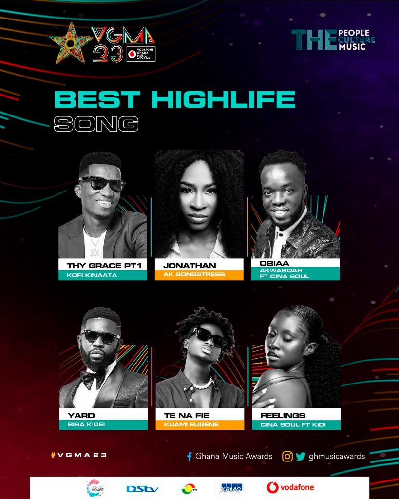 VGMA 2023 List Of Nominees For Best Highlife Song Of The Year